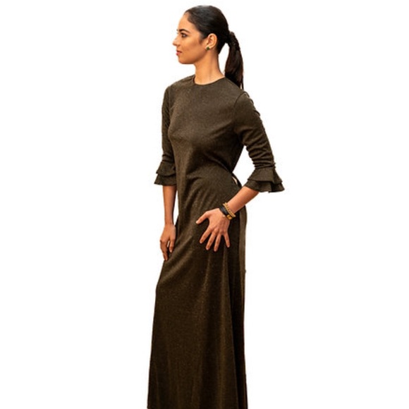 DEVORAH'S SECRET Elegant Maxi Dress Bell Khaki Sparkle Regular and Plus Sizes - Picture 2 of 6